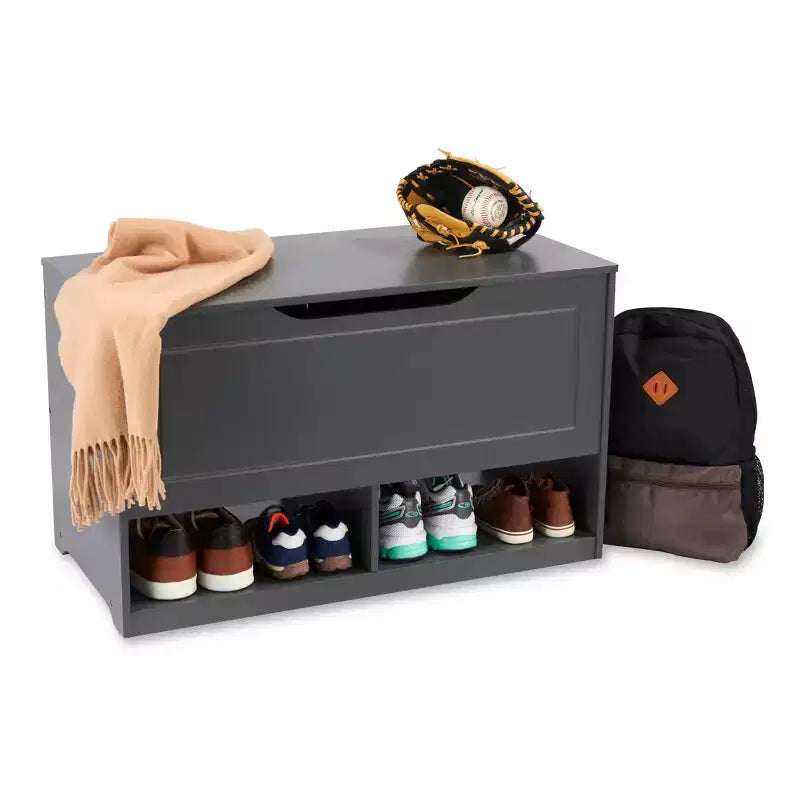 Badger Basket Banc et boîte de rangement pour jouets « Up and Down » avec deux paniers, anthracite