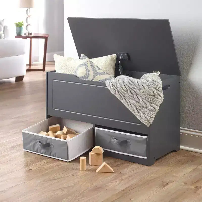 Badger Basket Banc et boîte de rangement pour jouets « Up and Down » avec deux paniers, anthracite