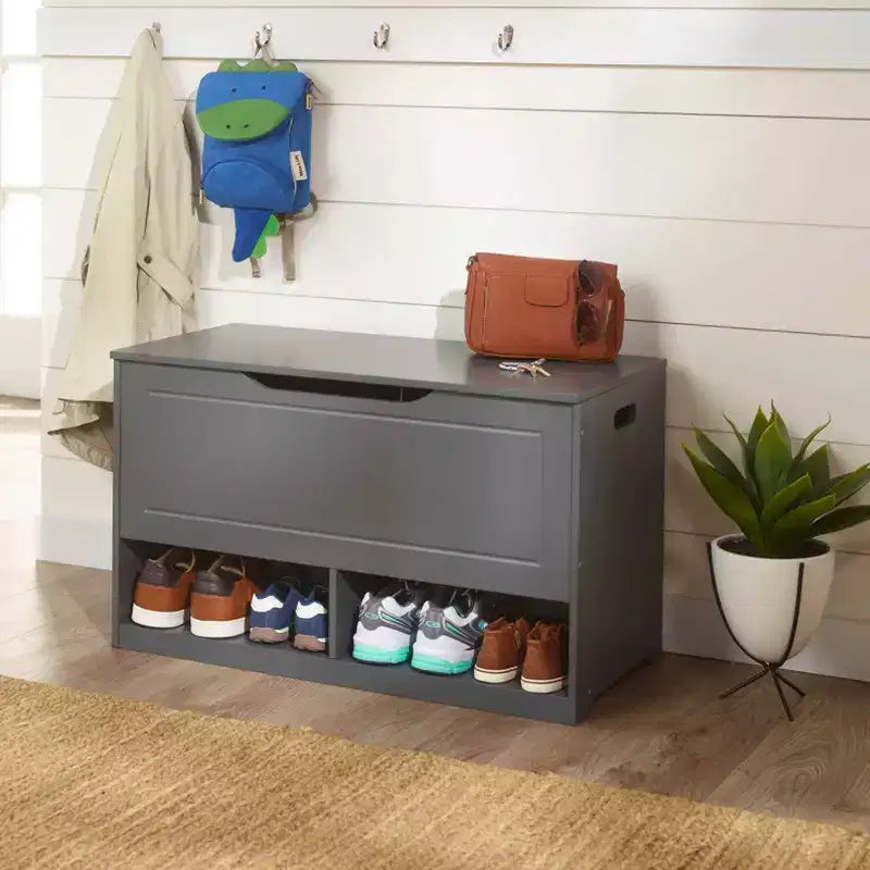 Badger Basket Banc et boîte de rangement pour jouets « Up and Down » avec deux paniers, anthracite