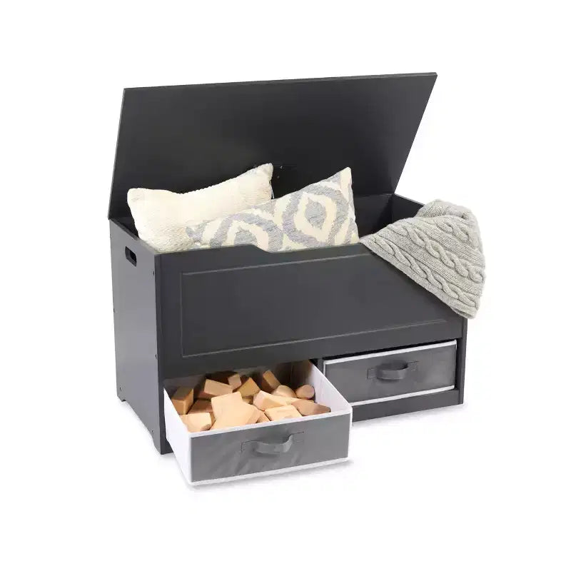 Badger Basket Banc et boîte de rangement pour jouets « Up and Down » avec deux paniers, anthracite