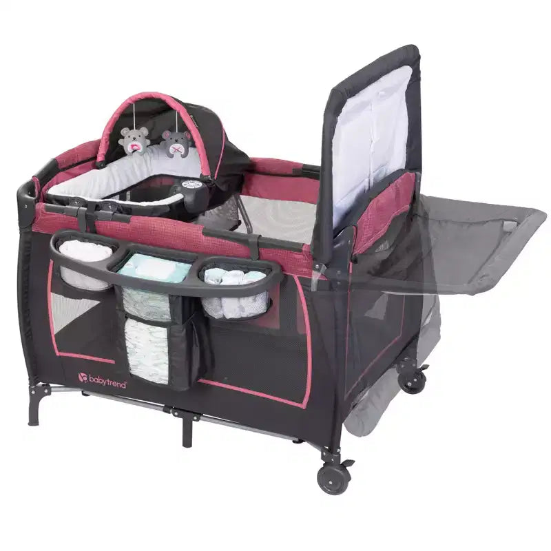 Baby Trend Lil Snooze Deluxe III Parc de jeu pour jumeaux - Cozy Berry : Matelas en mousse, Cadre en métal, Capacité de 13,6 kg