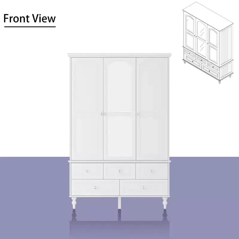 Famapy Wardrobe with Mirror 3 Doors 5 Drawers Classic Style