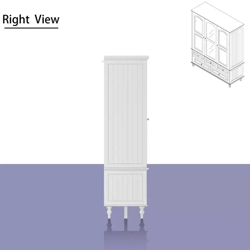 Famapy Wardrobe with Mirror 3 Doors 5 Drawers Classic Style