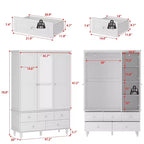 Famapy Wardrobe with Mirror 3 Doors 5 Drawers Classic Style