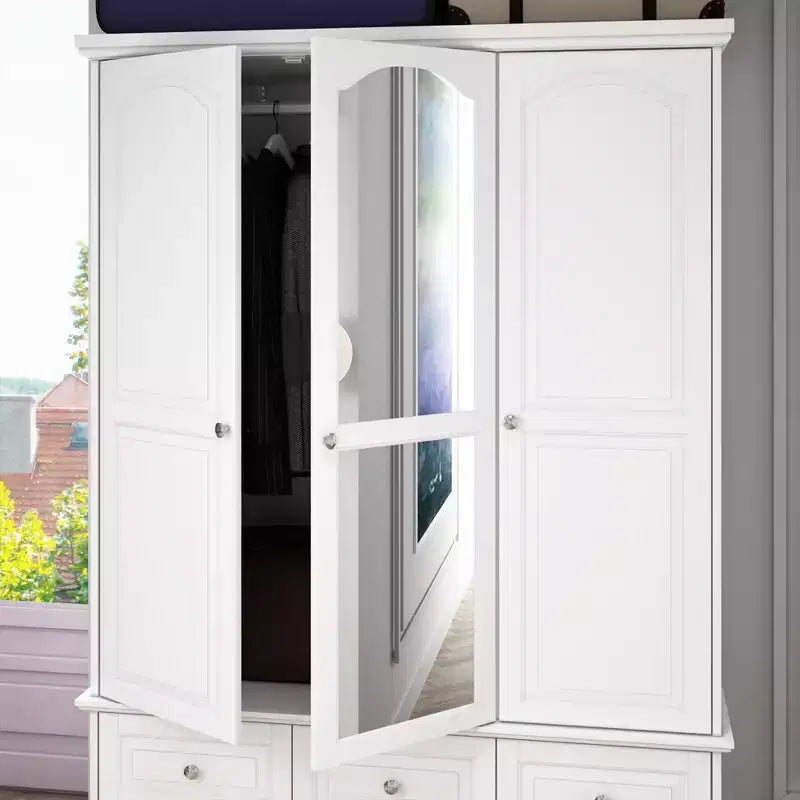 Famapy Wardrobe with Mirror 3 Doors 5 Drawers Classic Style