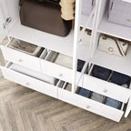 Famapy Wardrobe with Mirror 3 Doors 5 Drawers Classic Style