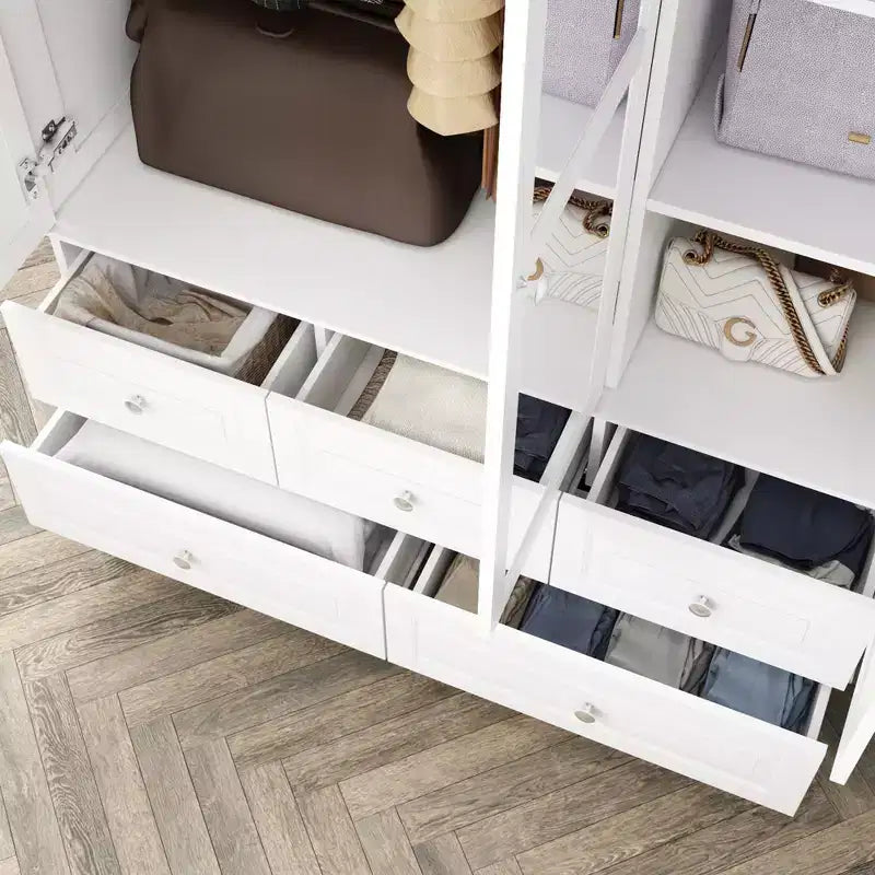 Famapy Wardrobe with Mirror 3 Doors 5 Drawers Classic Style