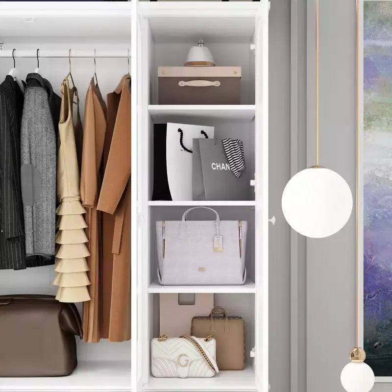 Famapy Wardrobe with Mirror 3 Doors 5 Drawers Classic Style