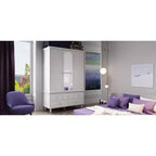 Famapy Wardrobe with Mirror 3 Doors 5 Drawers Classic Style