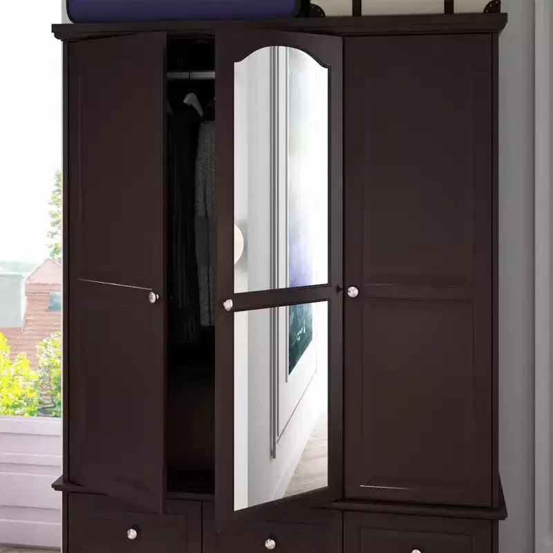 Famapy Wardrobe with Mirror 3 Doors 5 Drawers Classic Style