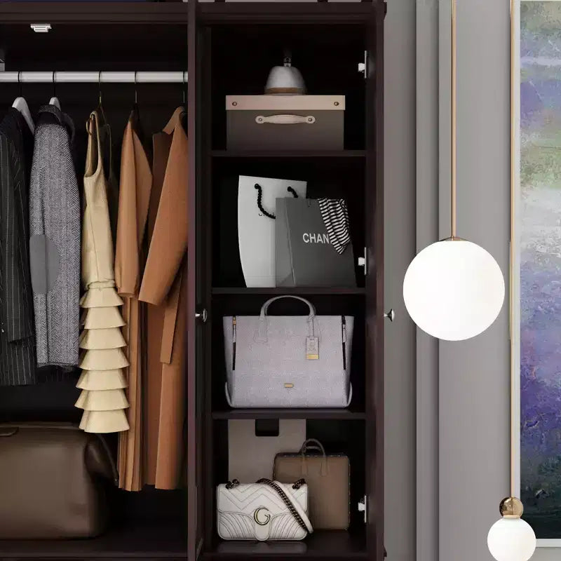 Famapy Wardrobe with Mirror 3 Doors 5 Drawers Classic Style