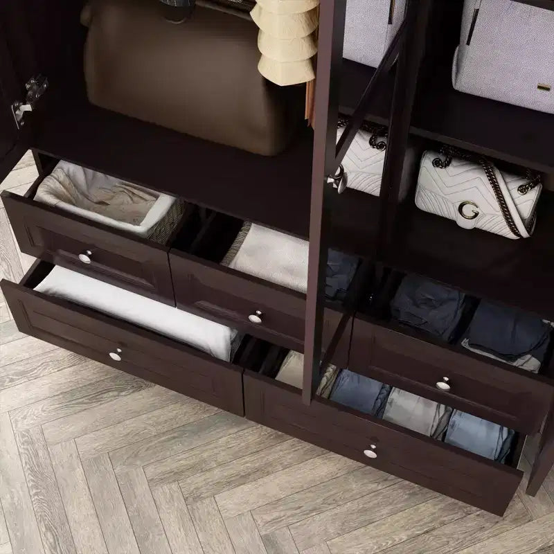 Famapy Wardrobe with Mirror 3 Doors 5 Drawers Classic Style