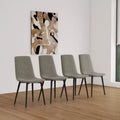 Set of 4 Linen Upholstered Dining Chairs with Black Metal Legs