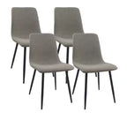Set of 4 Linen Upholstered Dining Chairs with Black Metal Legs