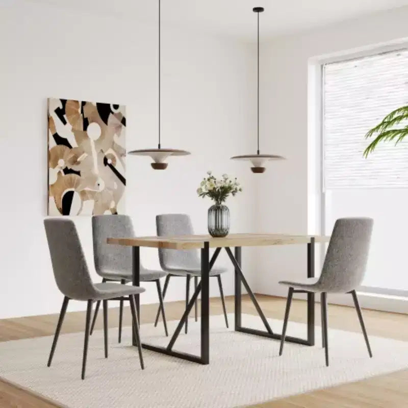 Set of 4 Linen Upholstered Dining Chairs with Black Metal Legs