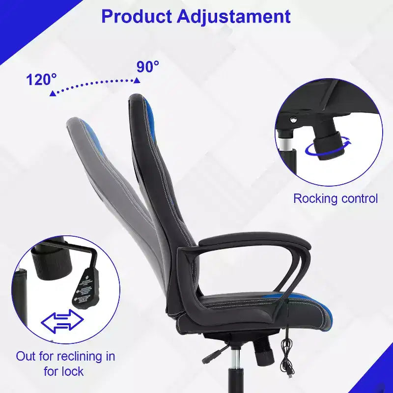 BestMassage Chaise de jeu Chaise de bureau avec soutien lombaire Hauteur réglable Cuir PU Chaise de direction pour femmes, hommes et adultes