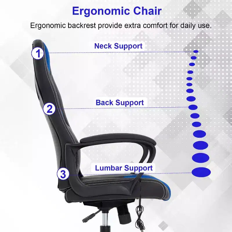 BestMassage Chaise de jeu Chaise de bureau avec soutien lombaire Hauteur réglable Cuir PU Chaise de direction pour femmes, hommes et adultes