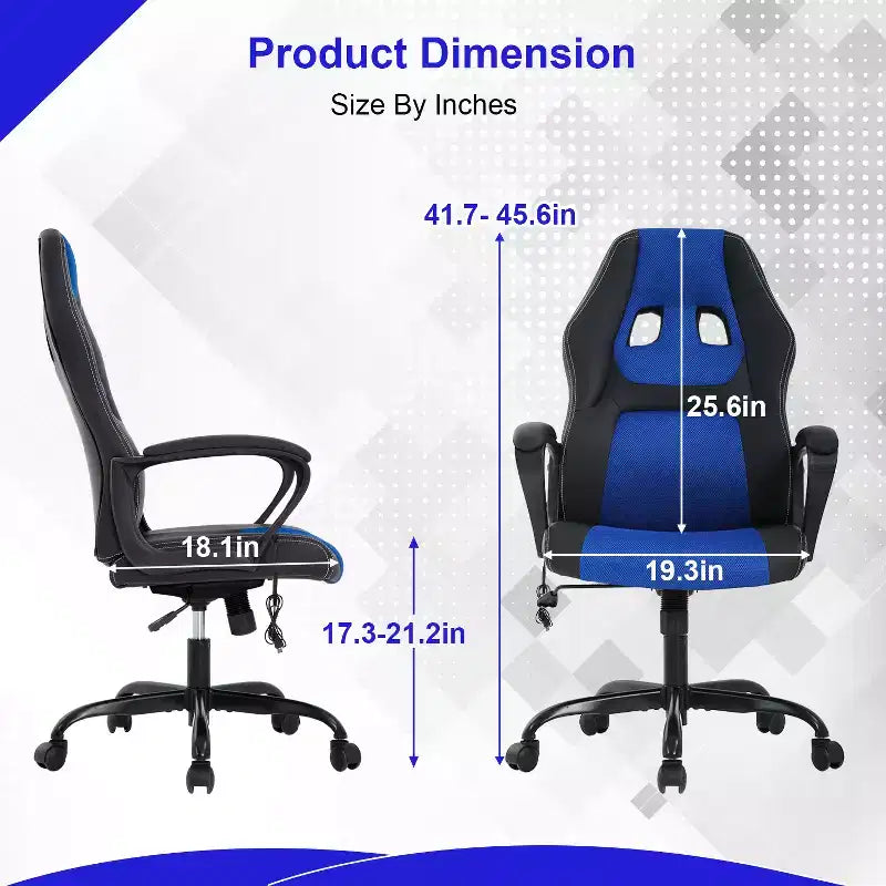 BestMassage Chaise de jeu Chaise de bureau avec soutien lombaire Hauteur réglable Cuir PU Chaise de direction pour femmes, hommes et adultes