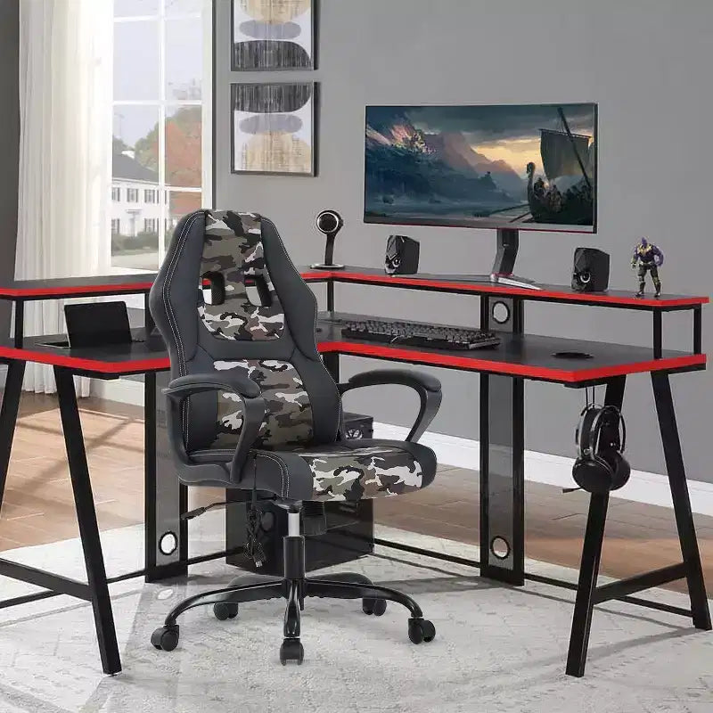 BestMassage Chaise de jeu Chaise de bureau avec soutien lombaire Hauteur réglable Cuir PU Chaise de direction pour femmes, hommes et adultes