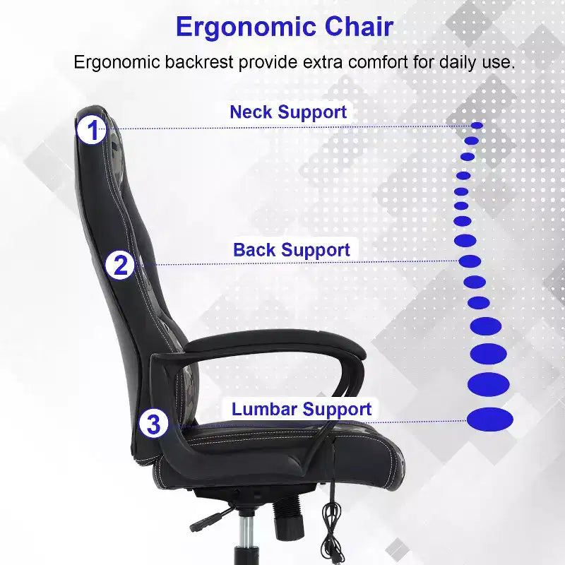 BestMassage Chaise de jeu Chaise de bureau avec soutien lombaire Hauteur réglable Cuir PU Chaise de direction pour femmes, hommes et adultes