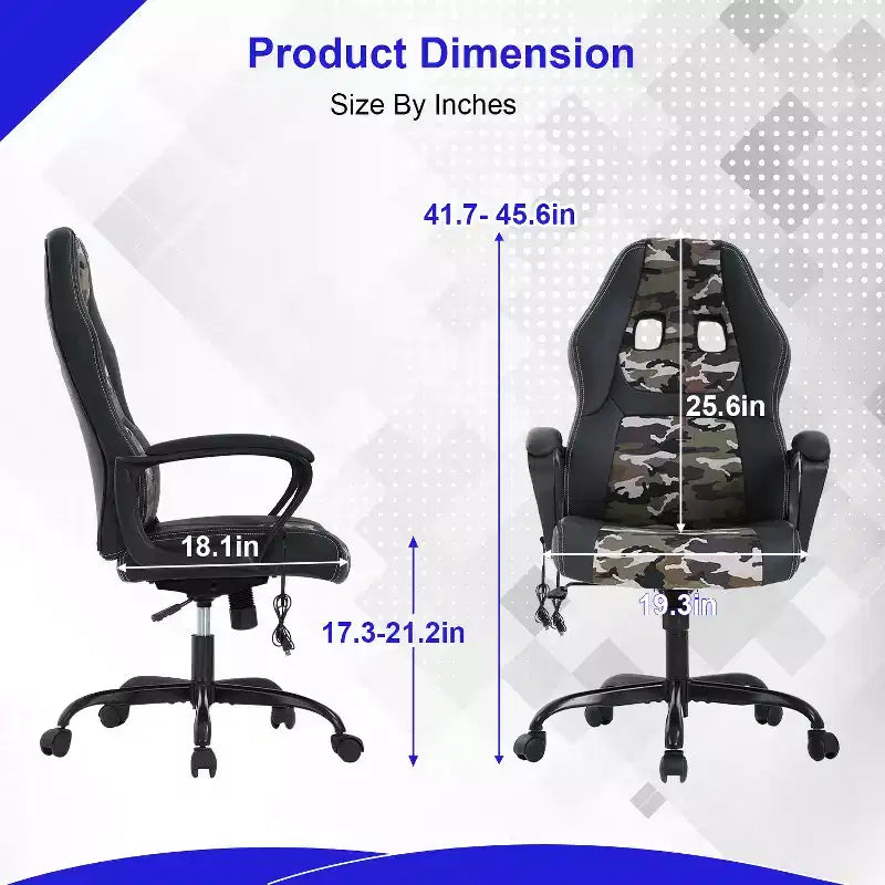 BestMassage Chaise de jeu Chaise de bureau avec soutien lombaire Hauteur réglable Cuir PU Chaise de direction pour femmes, hommes et adultes