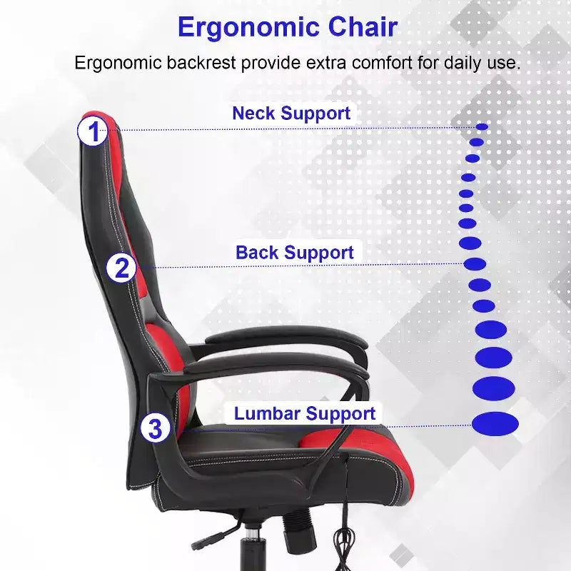 BestMassage Chaise de jeu Chaise de bureau avec soutien lombaire Hauteur réglable Cuir PU Chaise de direction pour femmes, hommes et adultes