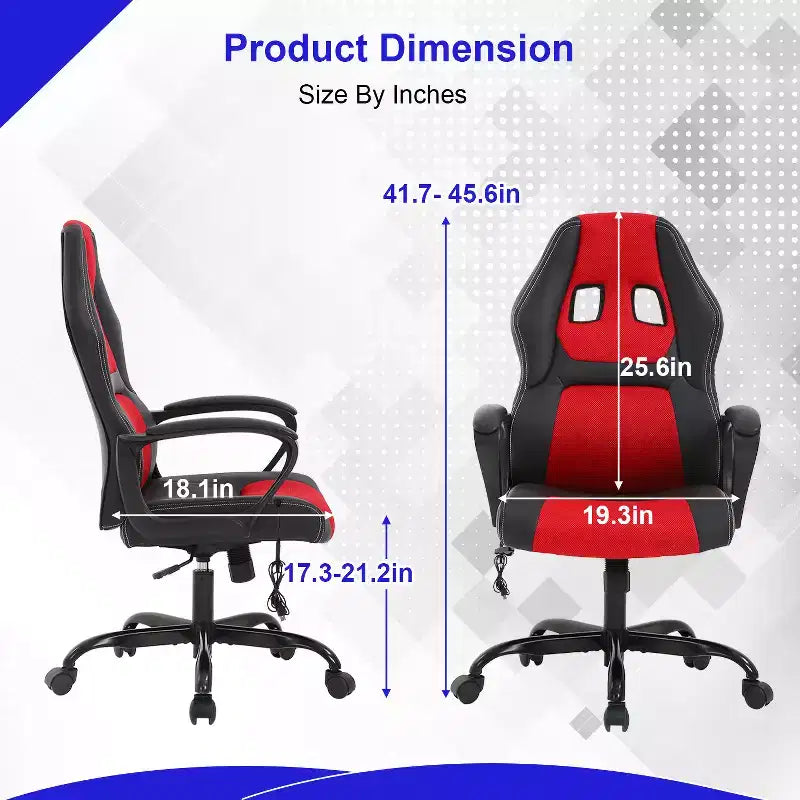 BestMassage Chaise de jeu Chaise de bureau avec soutien lombaire Hauteur réglable Cuir PU Chaise de direction pour femmes, hommes et adultes