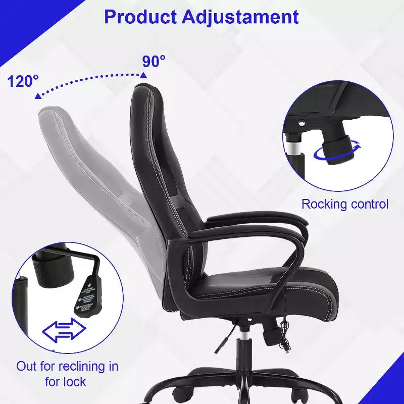 BestMassage Chaise de jeu Chaise de bureau avec soutien lombaire Hauteur réglable Cuir PU Chaise de direction pour femmes, hommes et adultes