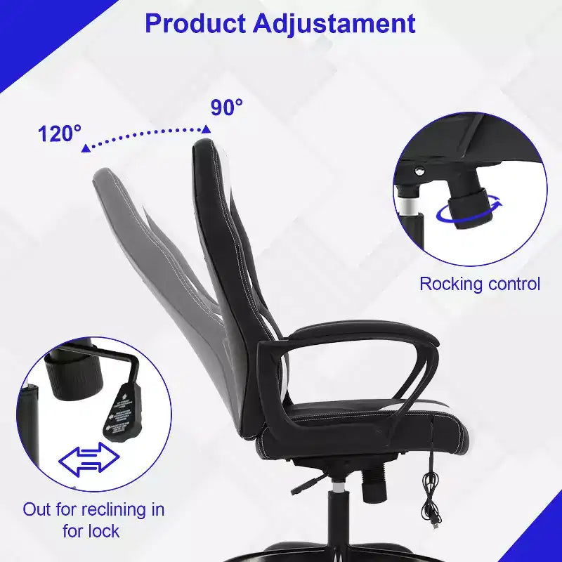 BestMassage Chaise de jeu Chaise de bureau avec soutien lombaire Hauteur réglable Cuir PU Chaise de direction pour femmes, hommes et adultes