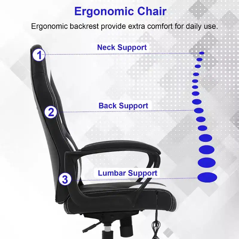 BestMassage Chaise de jeu Chaise de bureau avec soutien lombaire Hauteur réglable Cuir PU Chaise de direction pour femmes, hommes et adultes