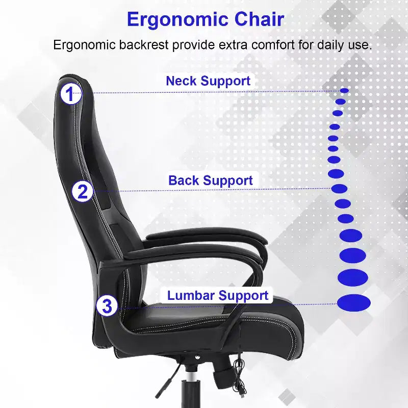 BestMassage Chaise de jeu Chaise de bureau avec soutien lombaire Hauteur réglable Cuir PU Chaise de direction pour femmes, hommes et adultes