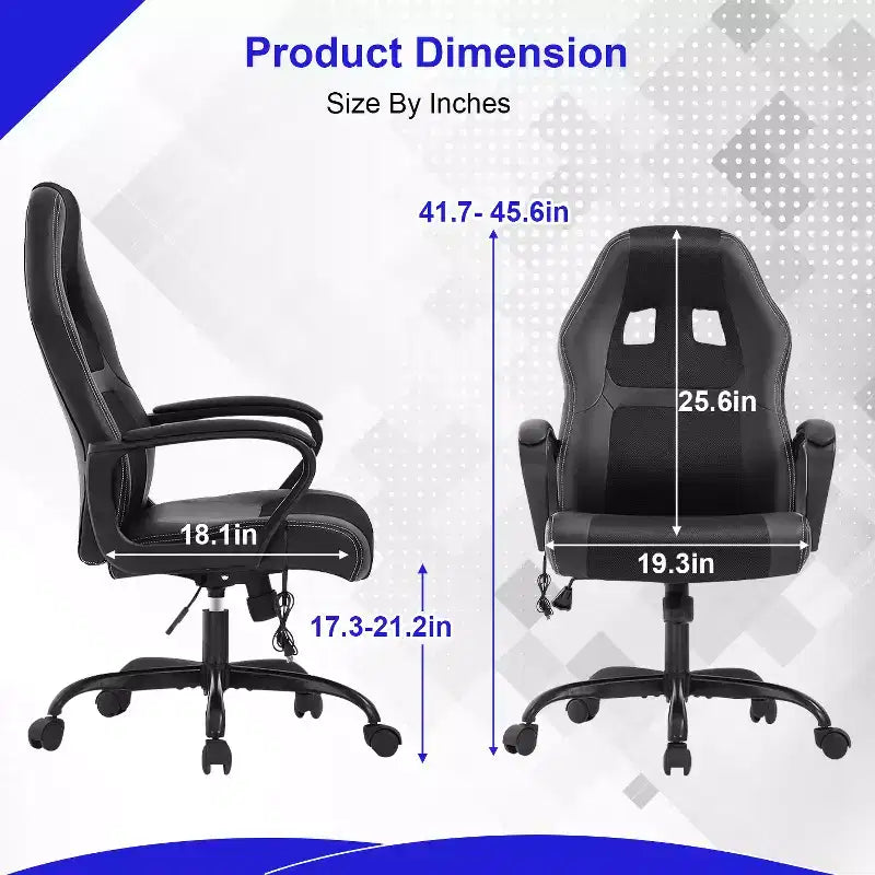 BestMassage Chaise de jeu Chaise de bureau avec soutien lombaire Hauteur réglable Cuir PU Chaise de direction pour femmes, hommes et adultes