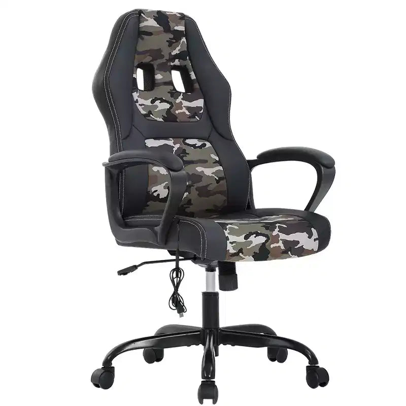 BestMassage Chaise de jeu Chaise de bureau avec soutien lombaire Hauteur réglable Cuir PU Chaise de direction pour femmes, hommes et adultes