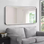 Miroir mural rectangulaire en alliage d'aluminium avec bords doux et arrondis et galvanoplastie argentée