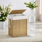 Panier à linge 90 L avec couvercle, double panier à linge en osier avec 2 sacs de doublure amovibles pour salle de bain