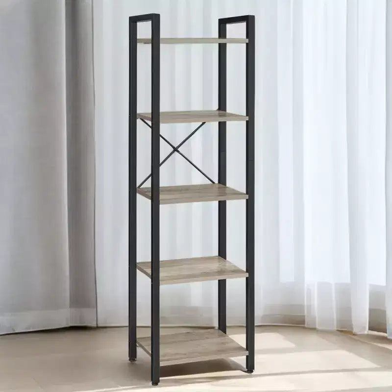 Étagère étroite à 5 niveaux, Bibliothèque mince avec cadre en acier pour salon, bureau à domicile, salle d'étude - Style industriel, 30 x 39,6 x 154 cm