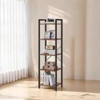 Étagère étroite à 5 niveaux, Bibliothèque mince avec cadre en acier pour salon, bureau à domicile, salle d'étude - Style industriel, 30 x 39,6 x 154 cm