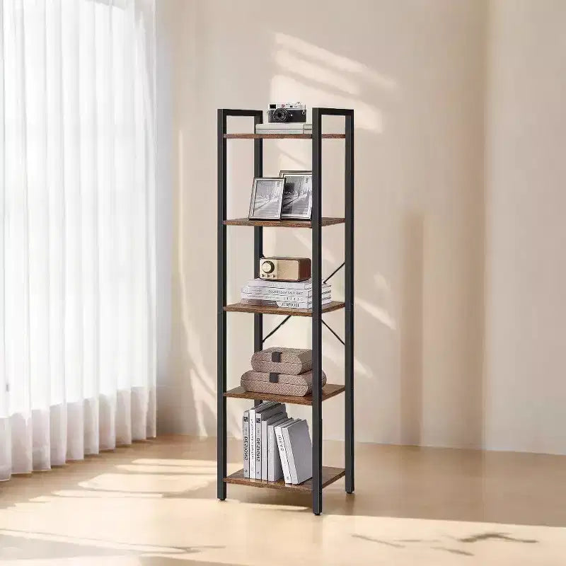 Étagère étroite à 5 niveaux, Bibliothèque mince avec cadre en acier pour salon, bureau à domicile, salle d'étude - Style industriel, 30 x 39,6 x 154 cm