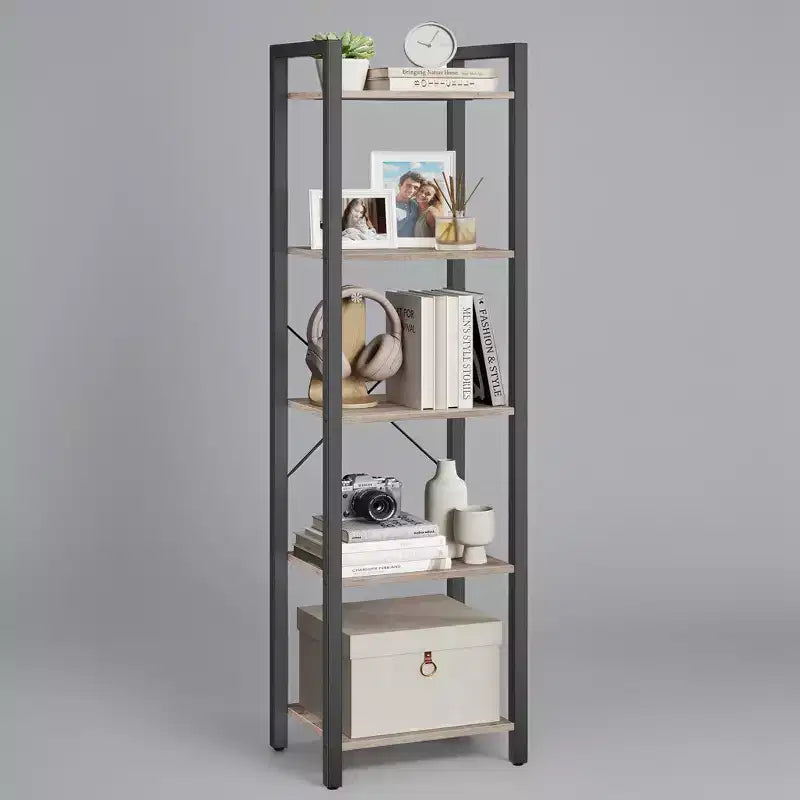 Tall 5-Tier Narrow Bookshelf, Skinny Bookcase with Steel Frame for Living Room, Home Office, Study - Industrial Style, 11.8 x 15.6 x 60.6 Inches