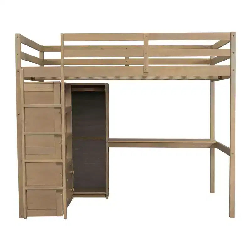 Lit mezzanine pleine grandeur Whisen 79,5''L x 56,9''l en bois avec armoire, bureau, étagères de rangement et tiroirs intégrés