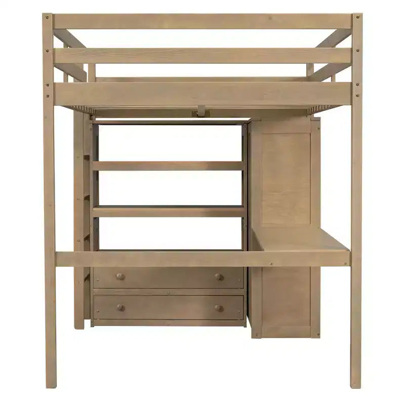 Lit mezzanine pleine grandeur Whisen 79,5''L x 56,9''l en bois avec armoire, bureau, étagères de rangement et tiroirs intégrés