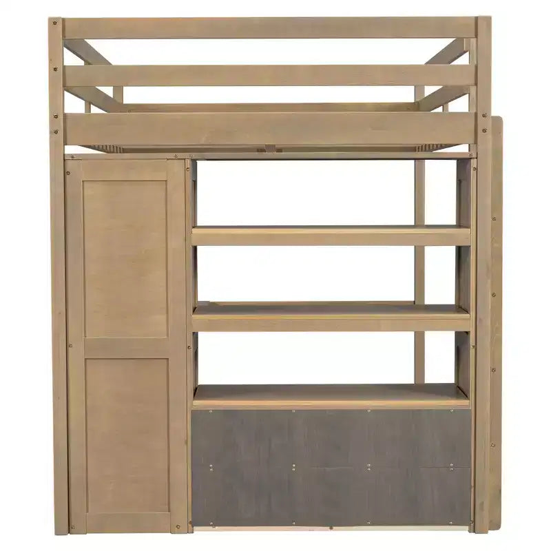 Lit mezzanine pleine grandeur Whisen 79,5''L x 56,9''l en bois avec armoire, bureau, étagères de rangement et tiroirs intégrés