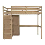 Lit mezzanine pleine grandeur Whisen 79,5''L x 56,9''l en bois avec armoire, bureau, étagères de rangement et tiroirs intégrés