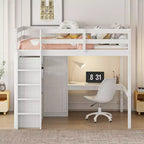 Lit mezzanine pleine grandeur Whisen 79,5''L x 56,9''l en bois avec armoire, bureau, étagères de rangement et tiroirs intégrés