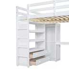 Lit mezzanine pleine grandeur Whisen 79,5''L x 56,9''l en bois avec armoire, bureau, étagères de rangement et tiroirs intégrés