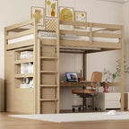 Lit mezzanine pleine grandeur Whisen 79,5''L x 56,9''l en bois avec armoire, bureau, étagères de rangement et tiroirs intégrés
