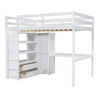 Lit mezzanine pleine grandeur Whisen 79,5''L x 56,9''l en bois avec armoire, bureau, étagères de rangement et tiroirs intégrés
