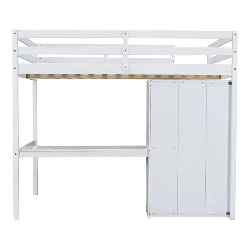 Lit mezzanine pleine grandeur Whisen 79,5''L x 56,9''l en bois avec armoire, bureau, étagères de rangement et tiroirs intégrés