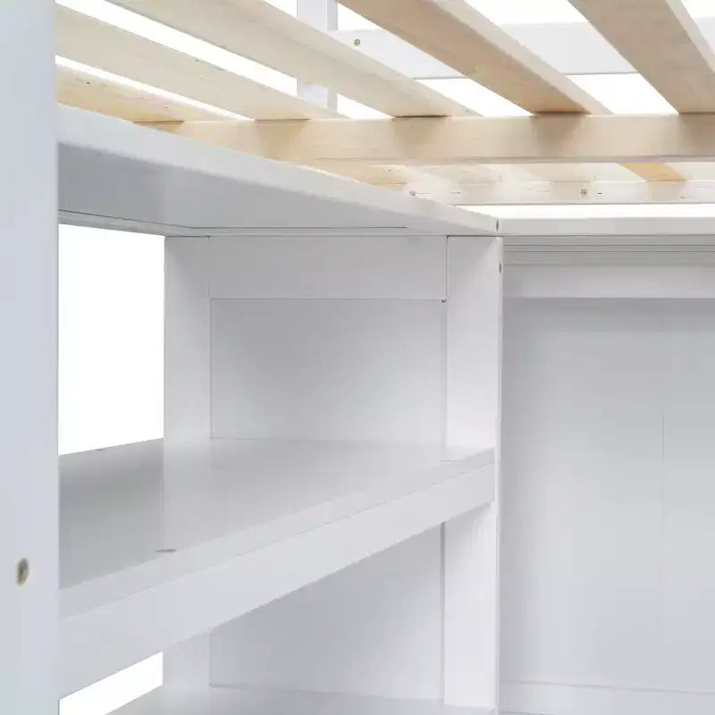 Lit mezzanine pleine grandeur Whisen 79,5''L x 56,9''l en bois avec armoire, bureau, étagères de rangement et tiroirs intégrés