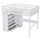 Lit mezzanine pleine grandeur Whisen 79,5''L x 56,9''l en bois avec armoire, bureau, étagères de rangement et tiroirs intégrés